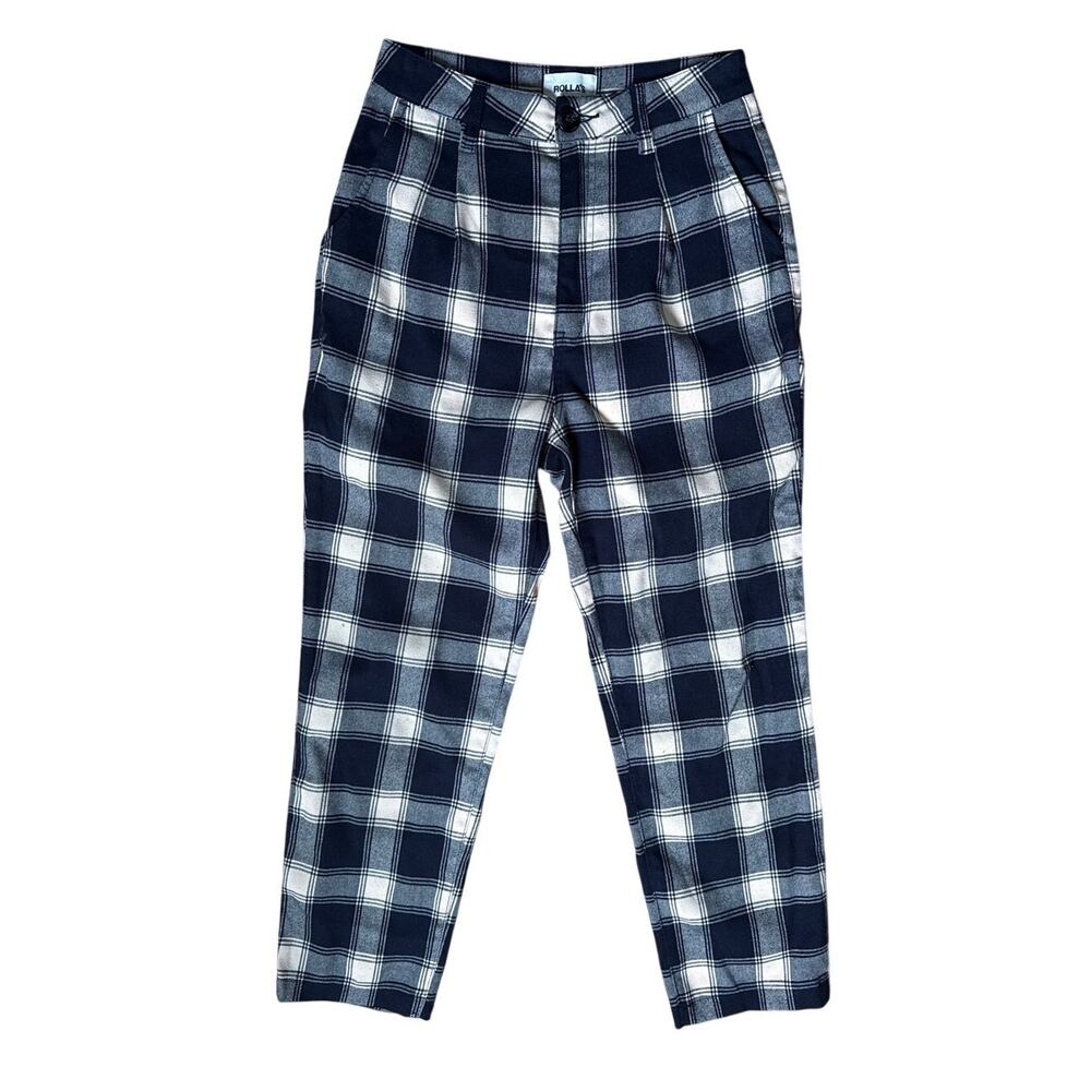 Rolla's High-Waisted Plaid Trousers in Blue and Cream Size 25